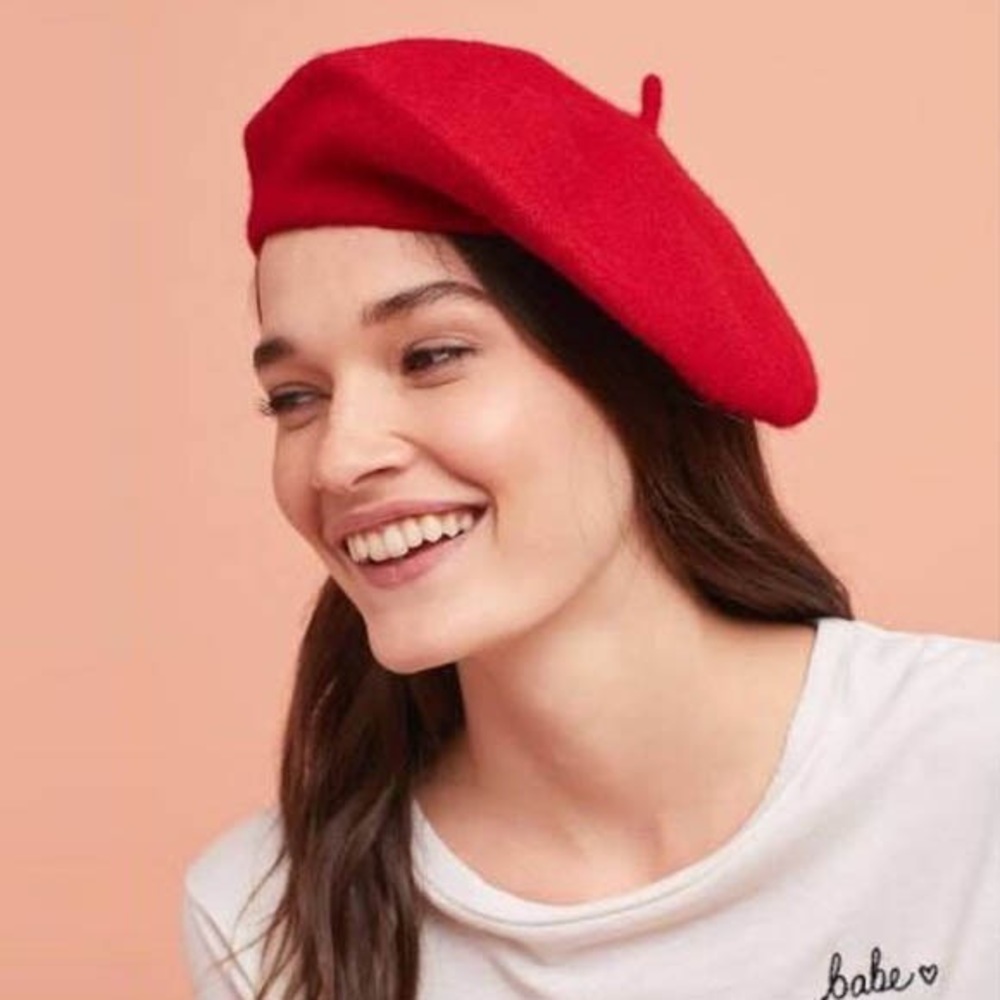 Anthropologie dark red wool beret